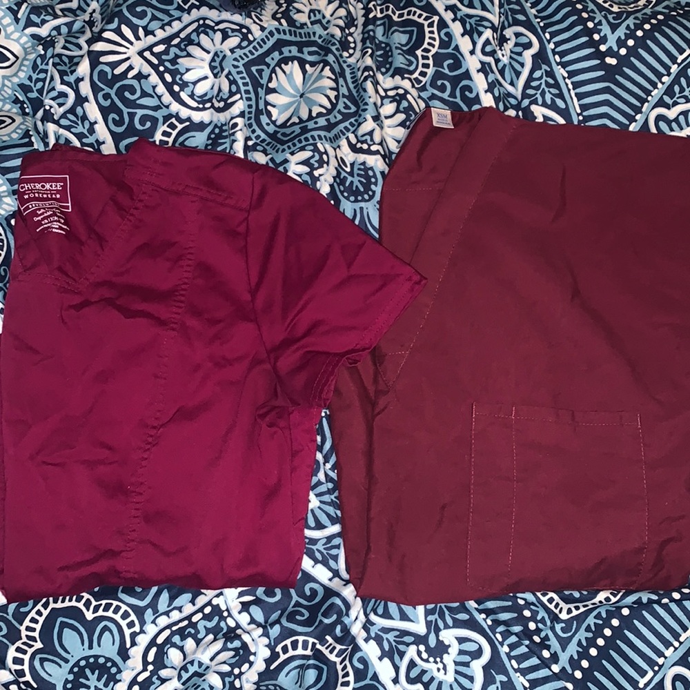 2 Womens XS maroon scrub tops